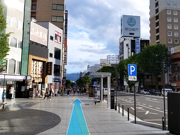 甲府駅南口を背に市役所方面へ直進します。